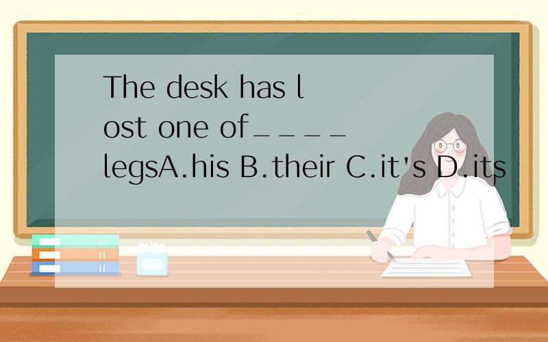 The desk has lost one of____legsA.his B.their C.it's D.its