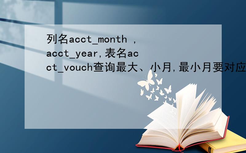 列名acct_month ,acct_year,表名acct_vouch查询最大、小月,最小月要对应最小年select min(acct_month) as start_month from acct_vouch where acct_year=(select min(acct_year) from acct_vouch)  select max(acct_month) as cur_month from acct_